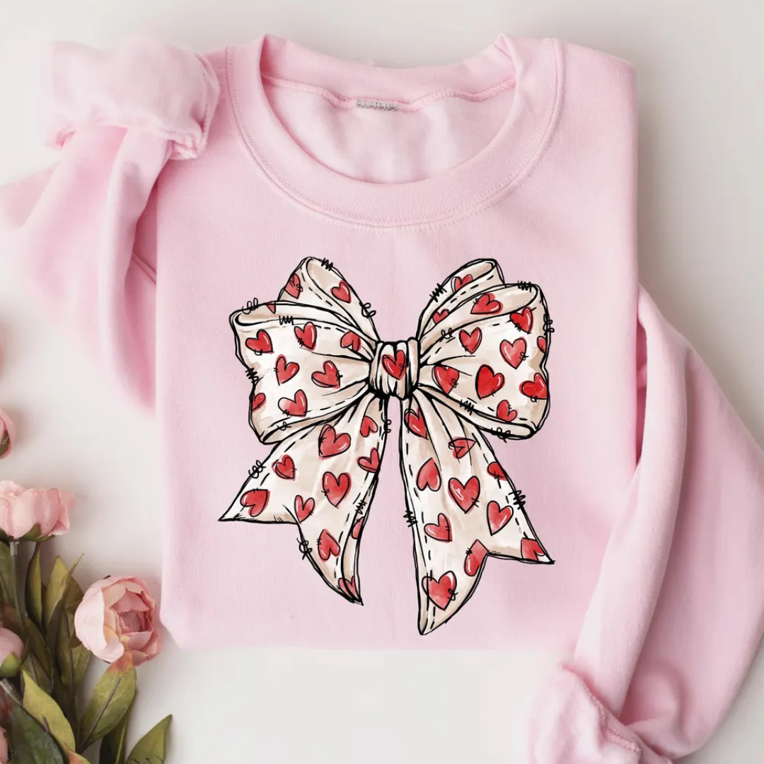 Love Bow Valentine's Day Sweatshirt - Light Pink
