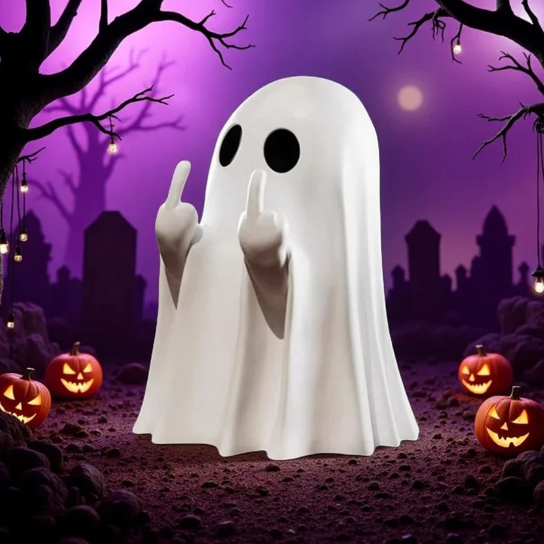 π» Middle Finger Ghost Figurine β Edgy Halloween Resin Decor
