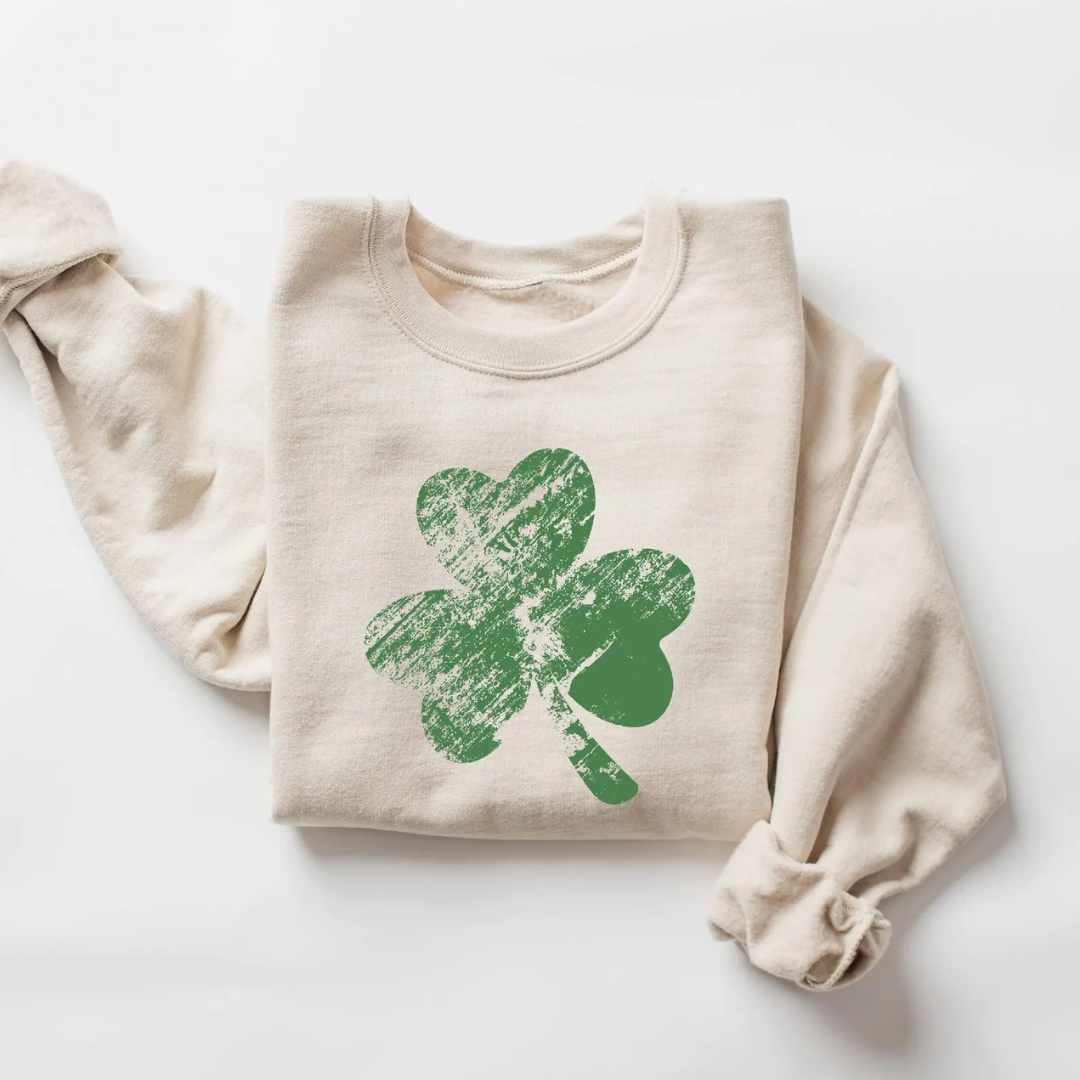 Vintage Shamrock St Patrick's Day Sweatshirt - Sandstone