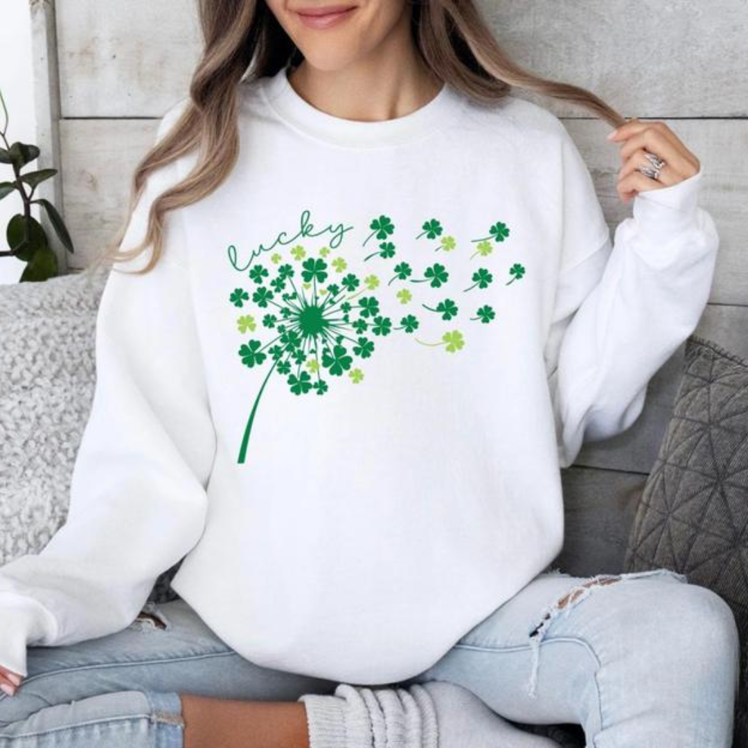 Lucky Dandelions St Patrick's Day Sweatshirt - White