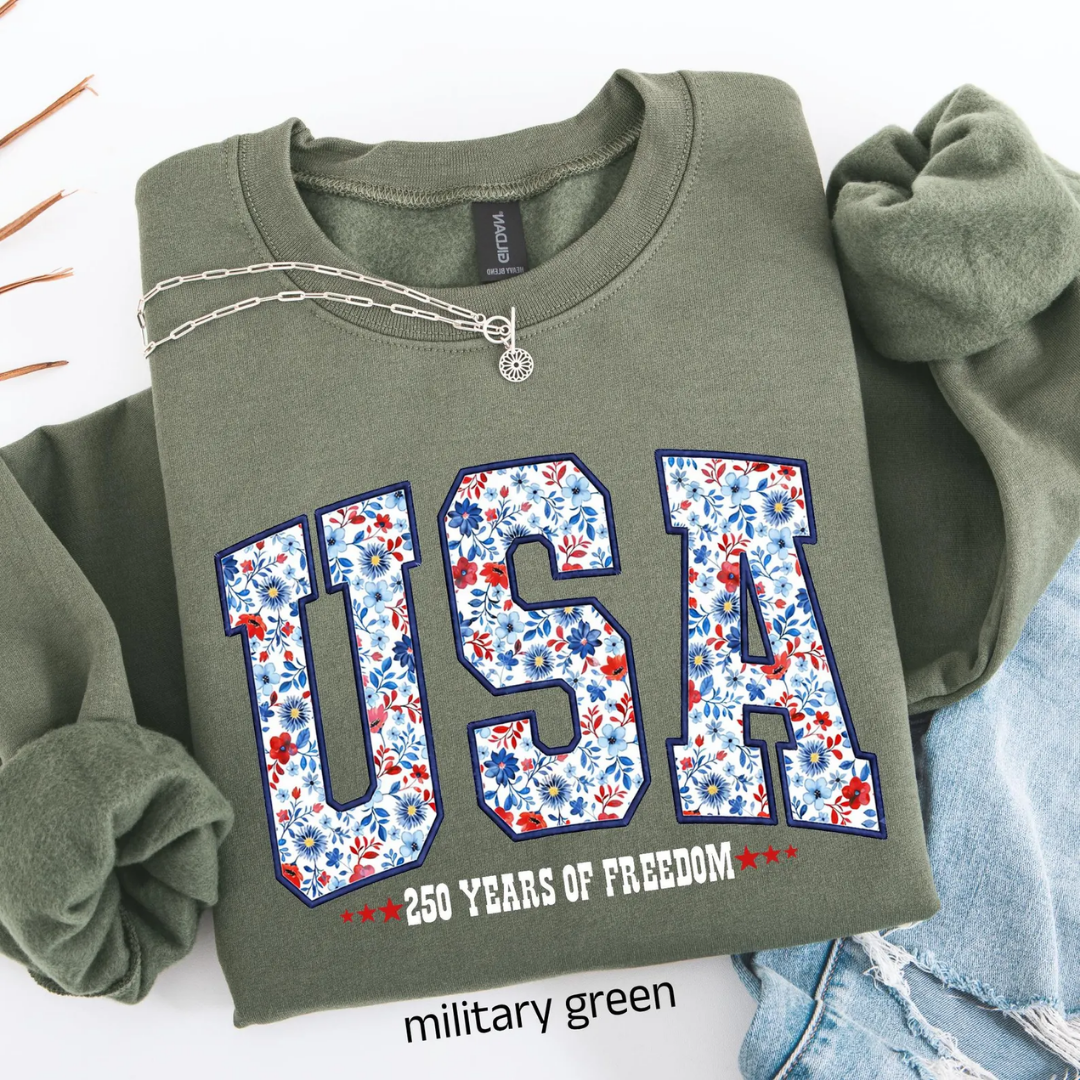 USA Festive 4th of July Sweatshirt - Military Green