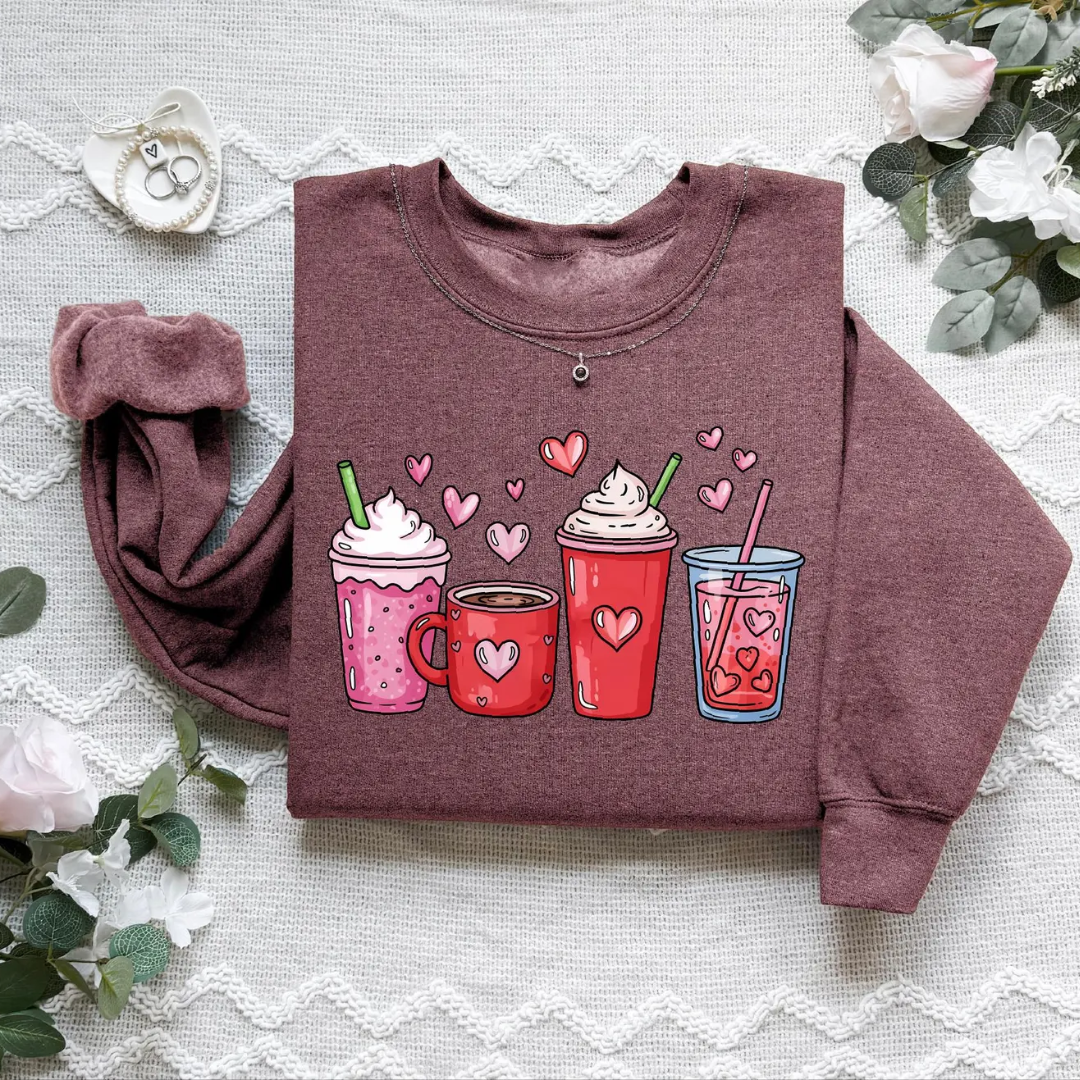 Love Coffee Valentine's Day Sweatshirt - Maroon