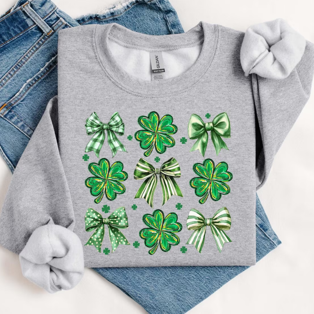 Shamrock Bow St Patrick's Day Sweatshirt - Sport Grey