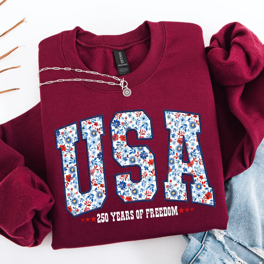 USA Festive 4th of July Sweatshirt - Cherry Red