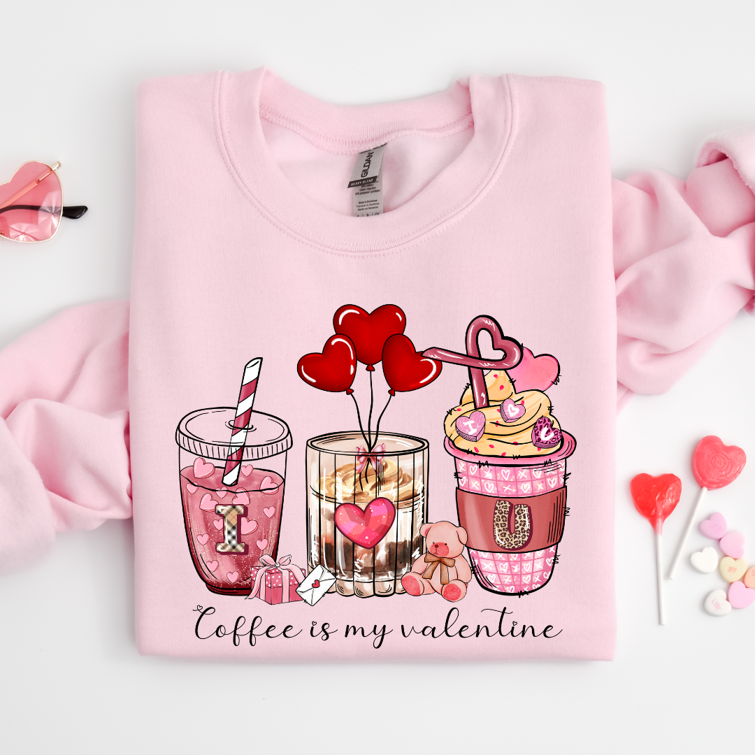 Coffee is my Valentine Sweatshirt - Light Pink