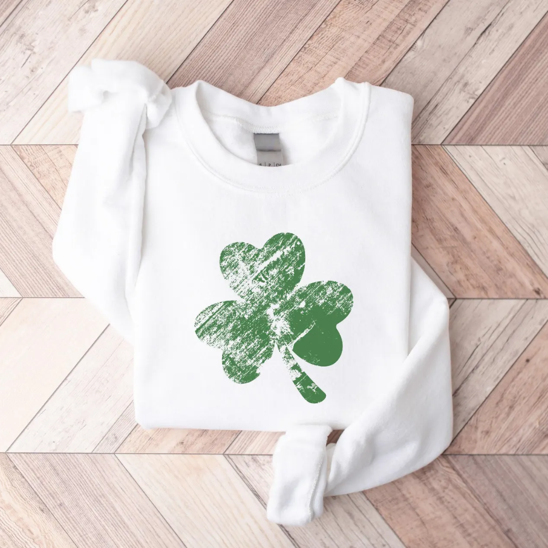 Vintage Shamrock St Patrick's Day Sweatshirt - White