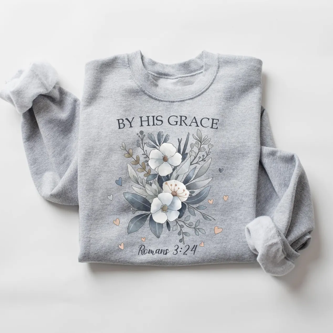 His Grace Floral Christian Spring Sweatshirt - Sport Grey