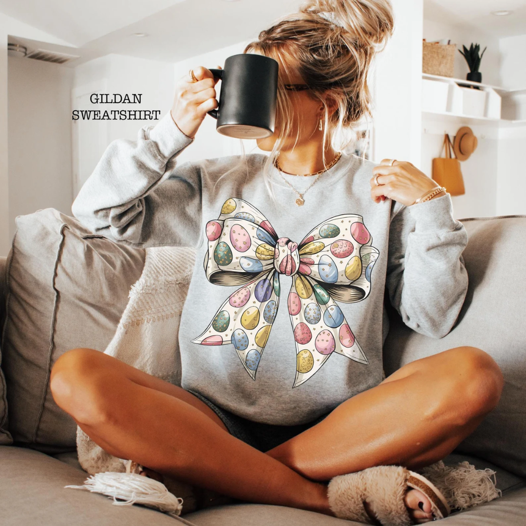 Bow Eggs Pattern Easter Sweatshirt - Grey