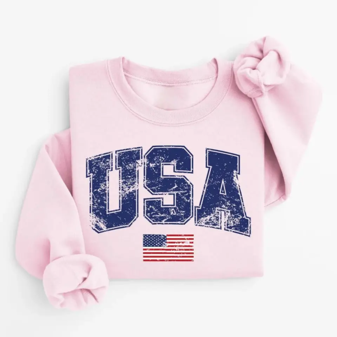 USA 4th of July Sweatshirt - Light Pink