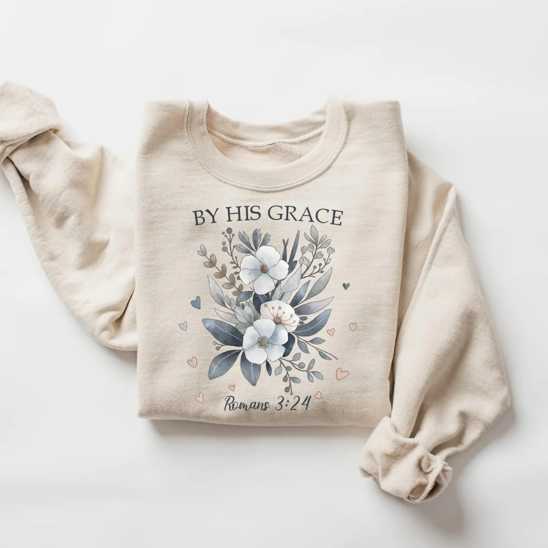 His Grace Floral Christian Spring Sweatshirt - Sand