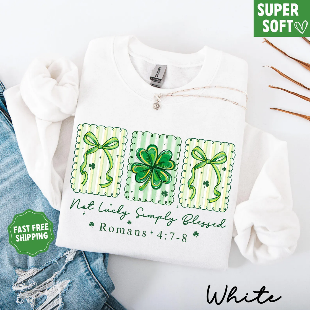 Lucky Blessed St Patrick's Day Sweatshirt - White