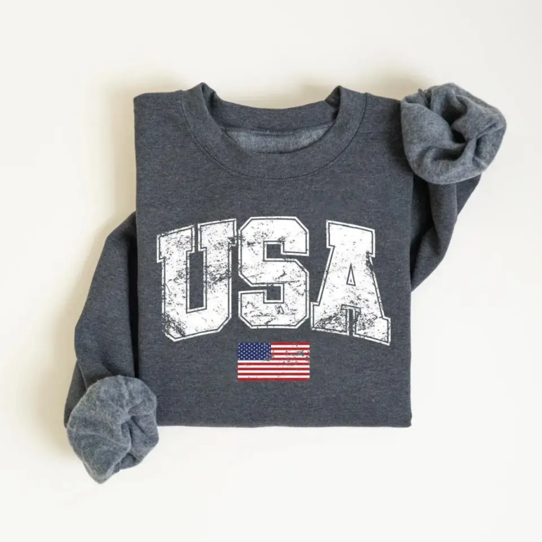 USA 4th of July Sweatshirt - Heather Grey