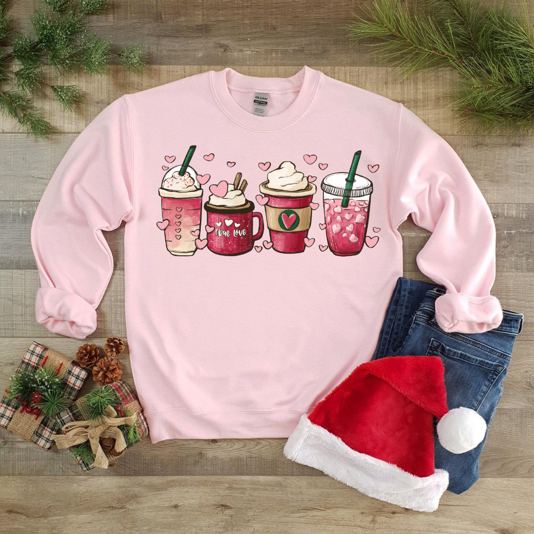 Love Coffee Valentine's Day Sweatshirt - Light Pink