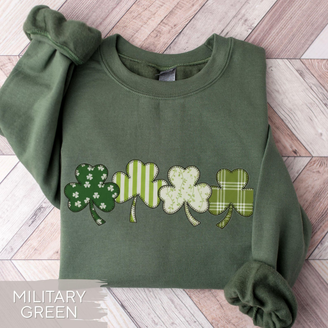 Shamrock Pattern St Patrick's Day Sweatshirt - Military Green