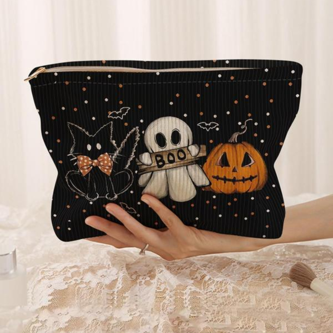 Cat & Ghost & Pumpkin Pattern Halloween Makeup Bag