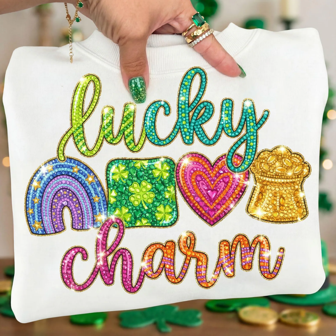 Lucky Charm Glitter St Patrick's Day Sweatshirt - White