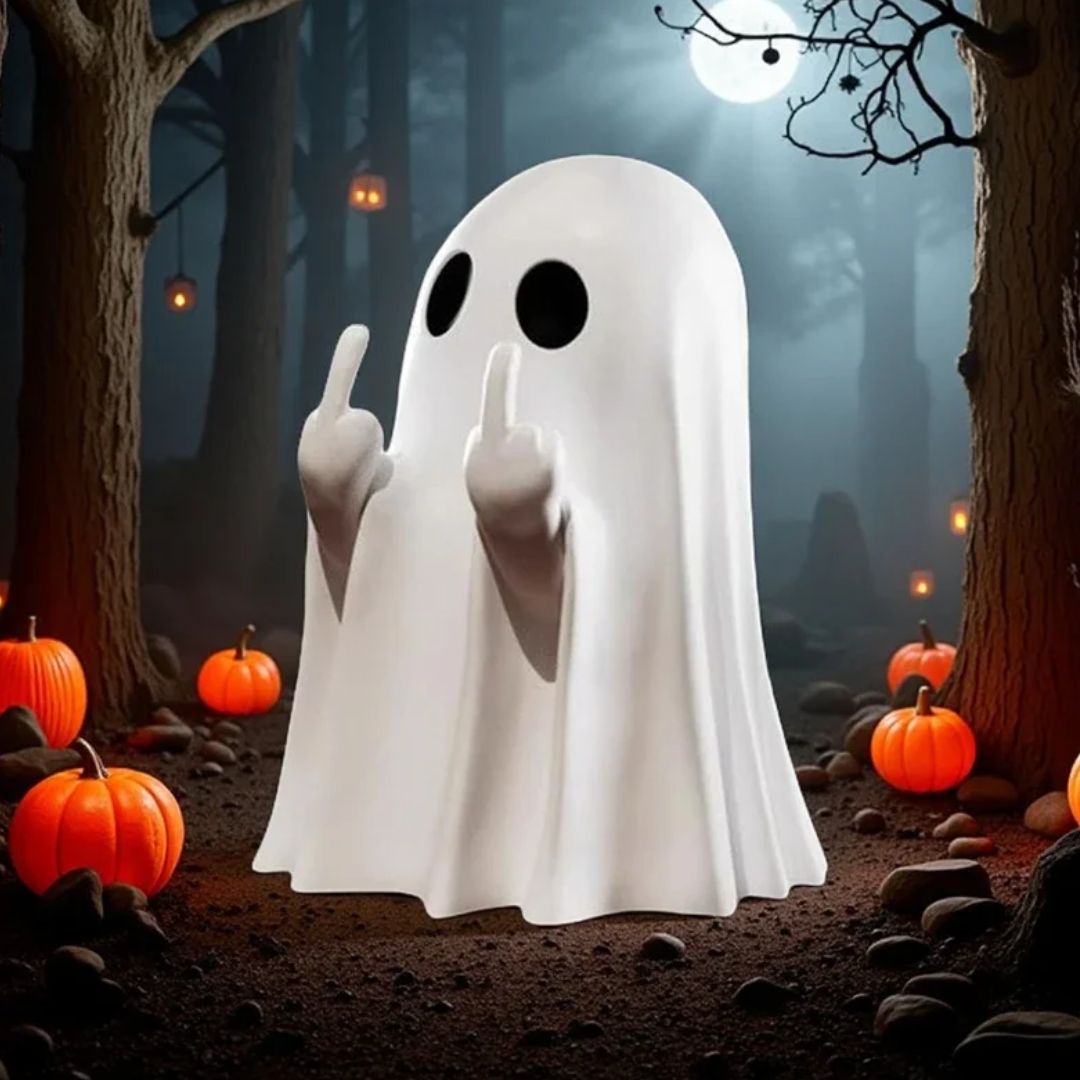 π» Middle Finger Ghost Figurine β Edgy Halloween Resin Decor