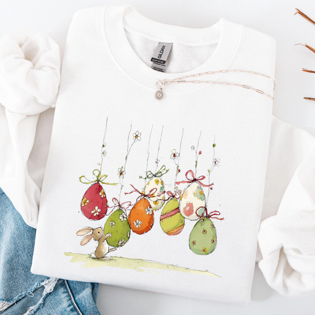 Easter Eggs Bunny Easter Sweatshirt - White