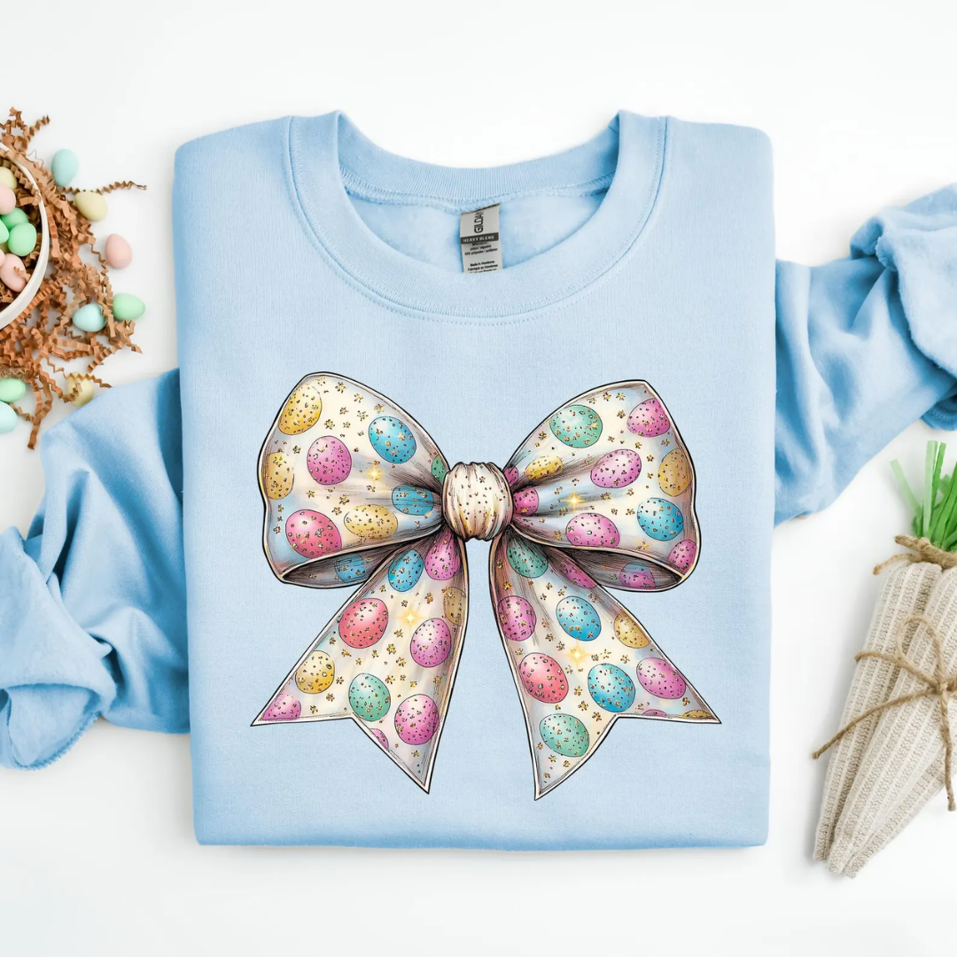 Bow Eggs Pattern Easter Sweatshirt - Light Blue