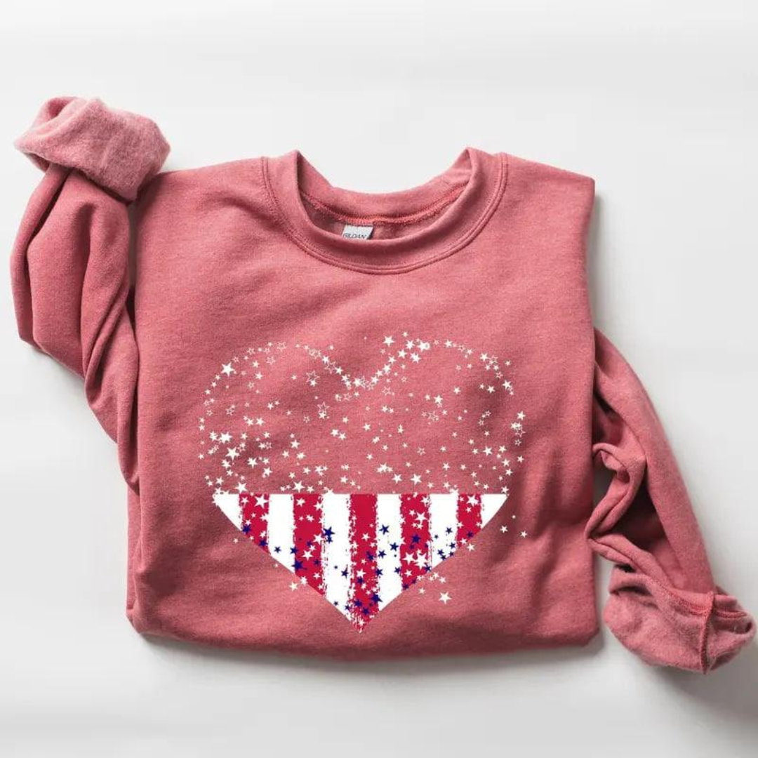 USA Heart 4th of July Sweatshirt - Heather Red