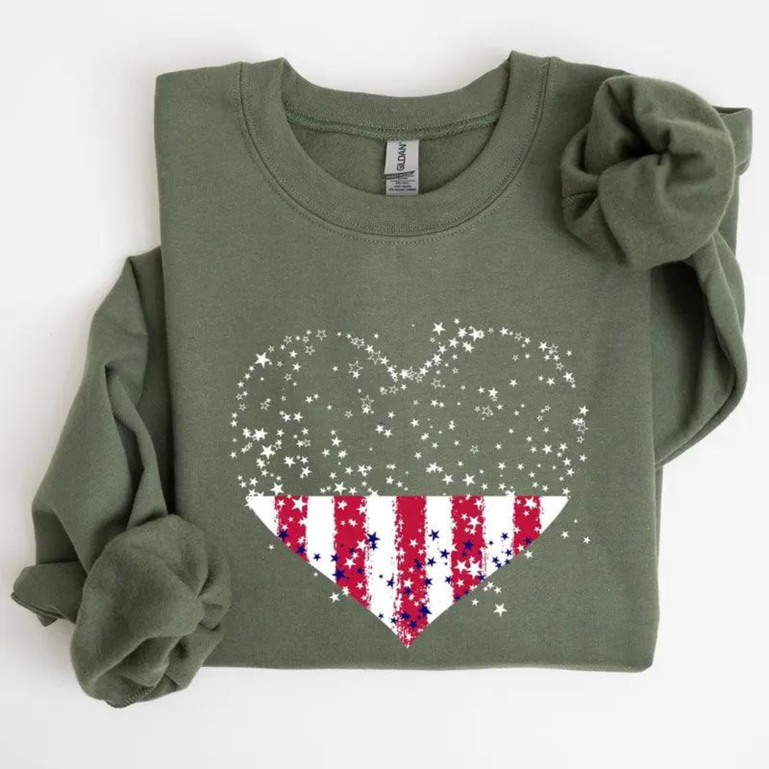 USA Heart 4th of July Sweatshirt - Military Green