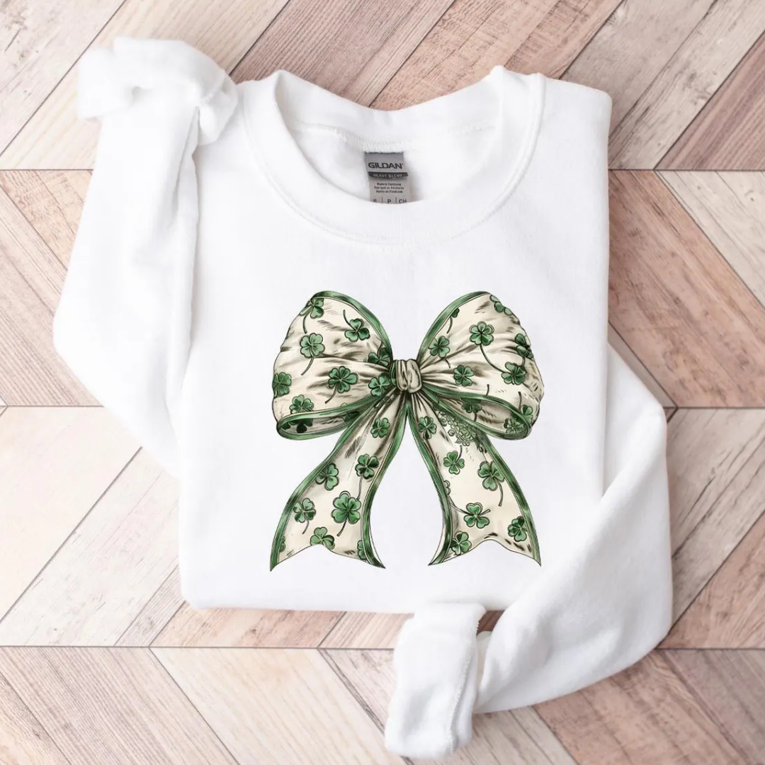Shamrock Bow St Patrick's Day Sweatshirt - White