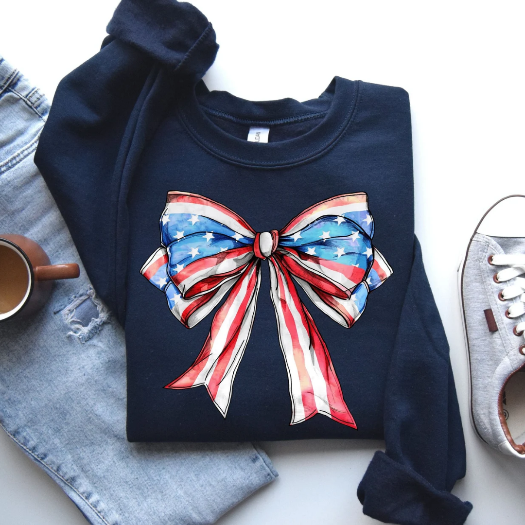 USA Bow 4th of July Sweatshirt - Dark Blue