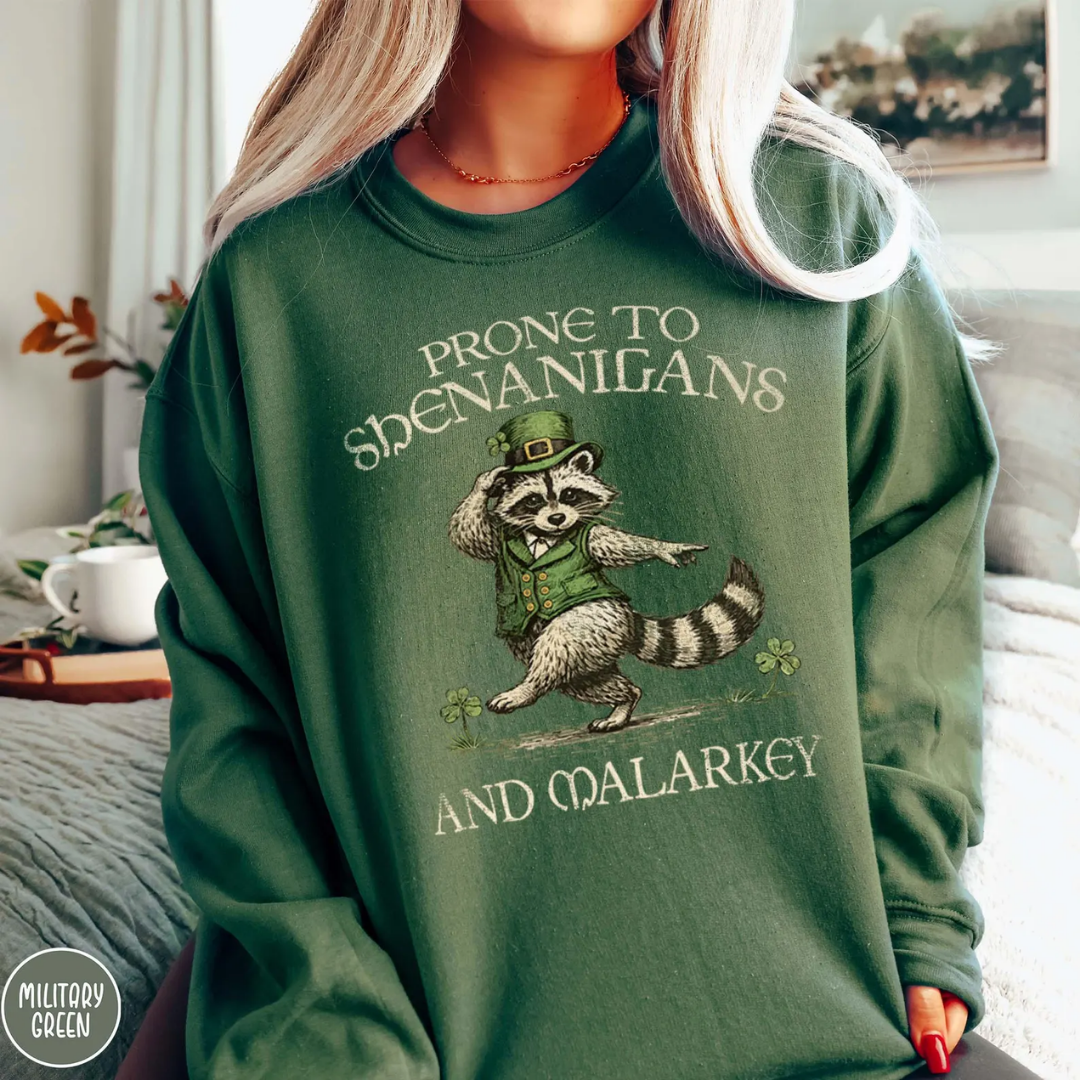 Shenanigans St Patrick's Day Sweatshirt - Military Green