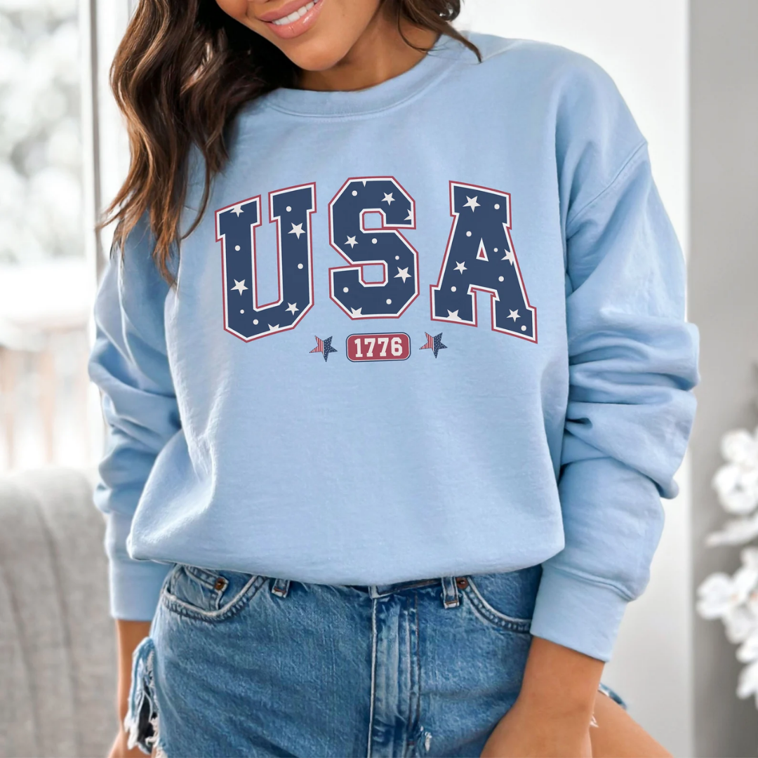USA 4th of July Sweatshirt - Light Blue