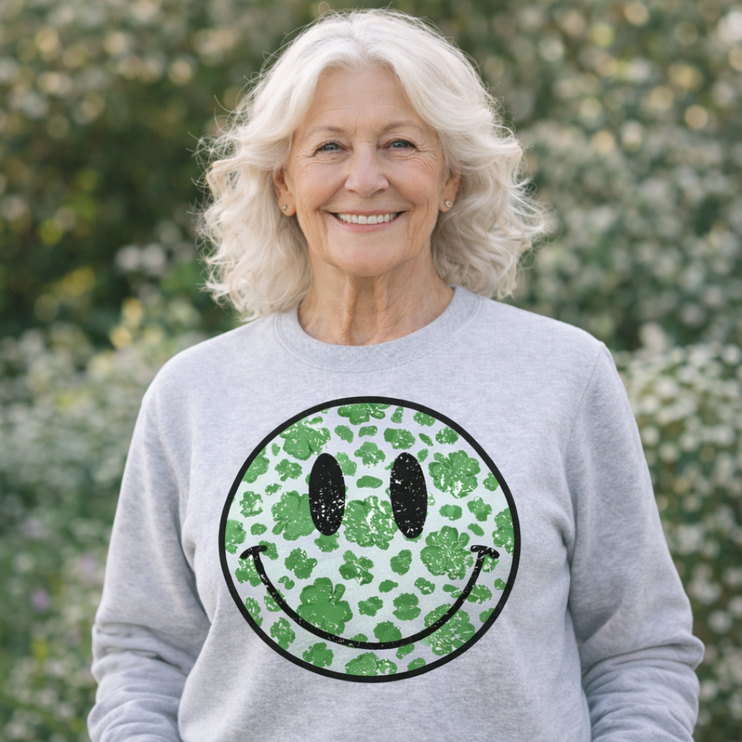 Smiley Shamrock St Patrick's Day Sweatshirt - Ash