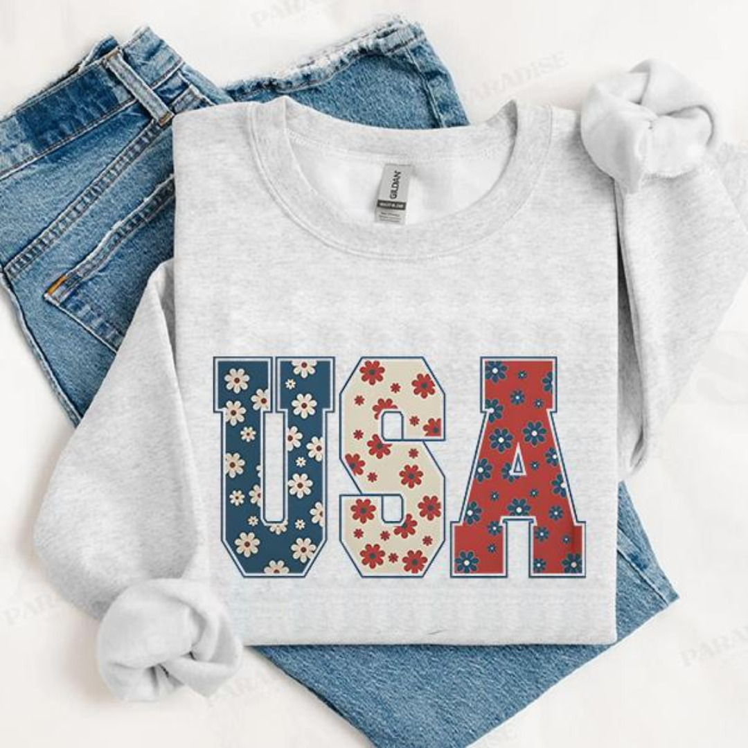 USA Festive 4th of July Sweatshirt - Ash