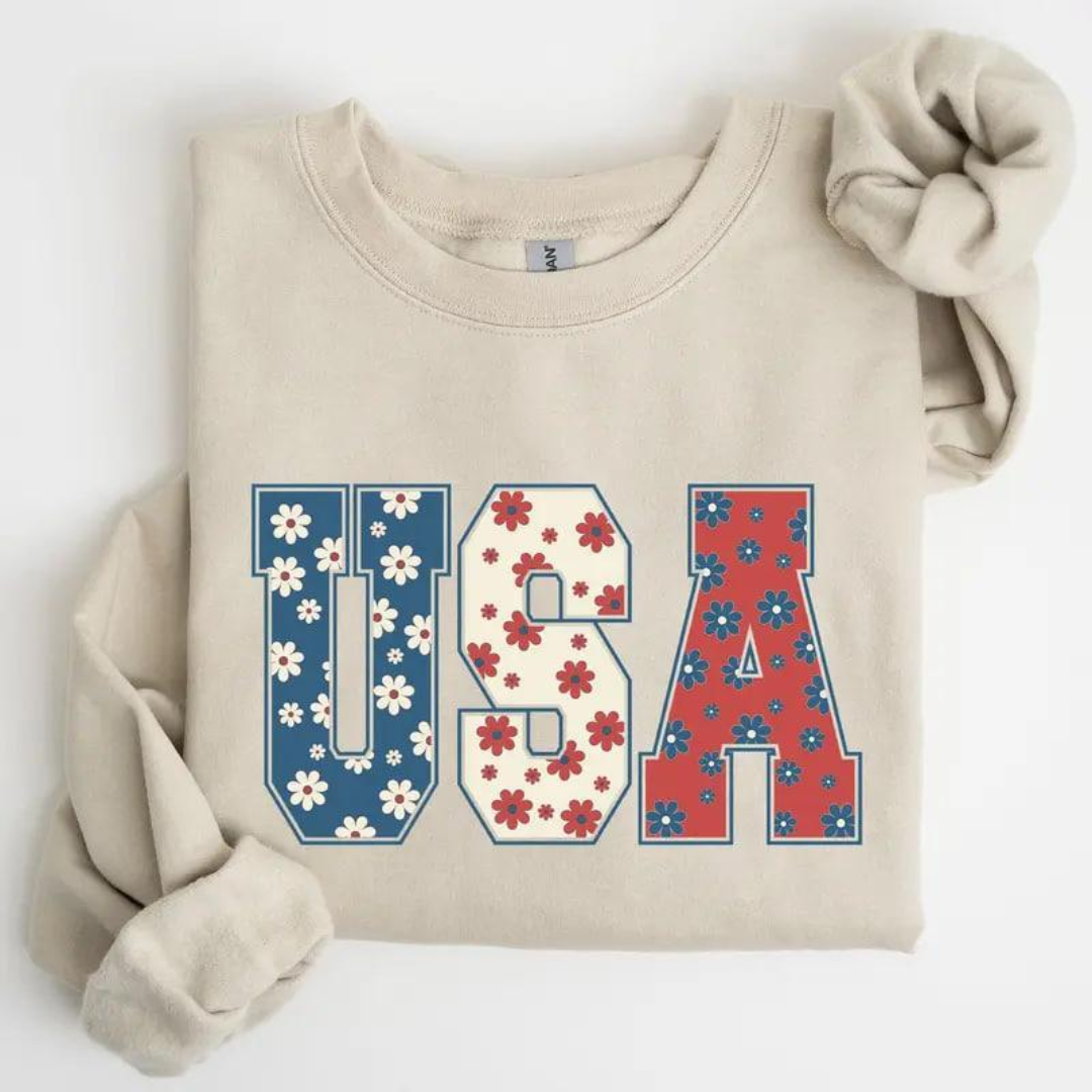 USA Festive 4th of July Sweatshirt - Sand