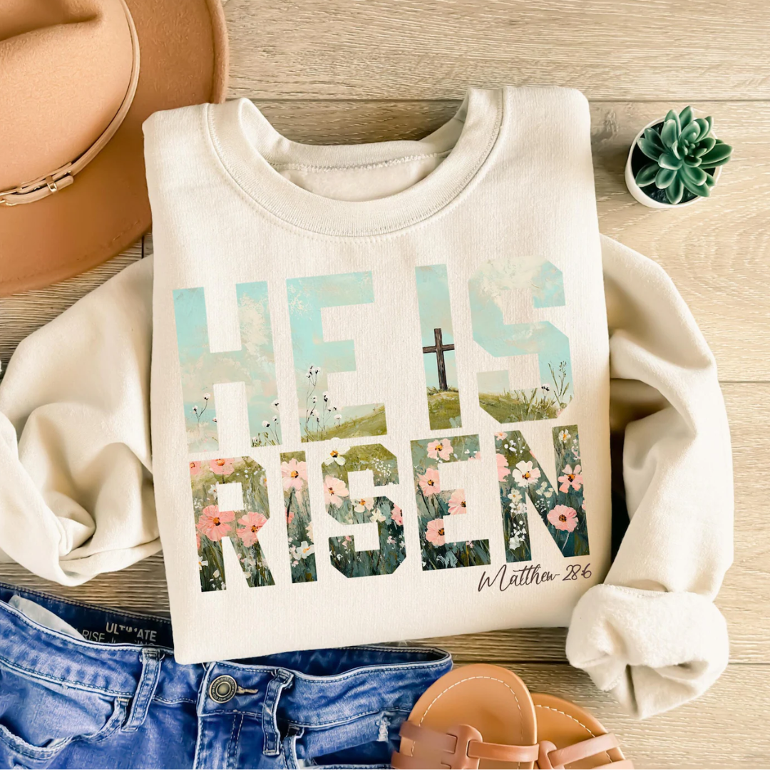 He is Risen Easter Christian Sweatshirt - Sand