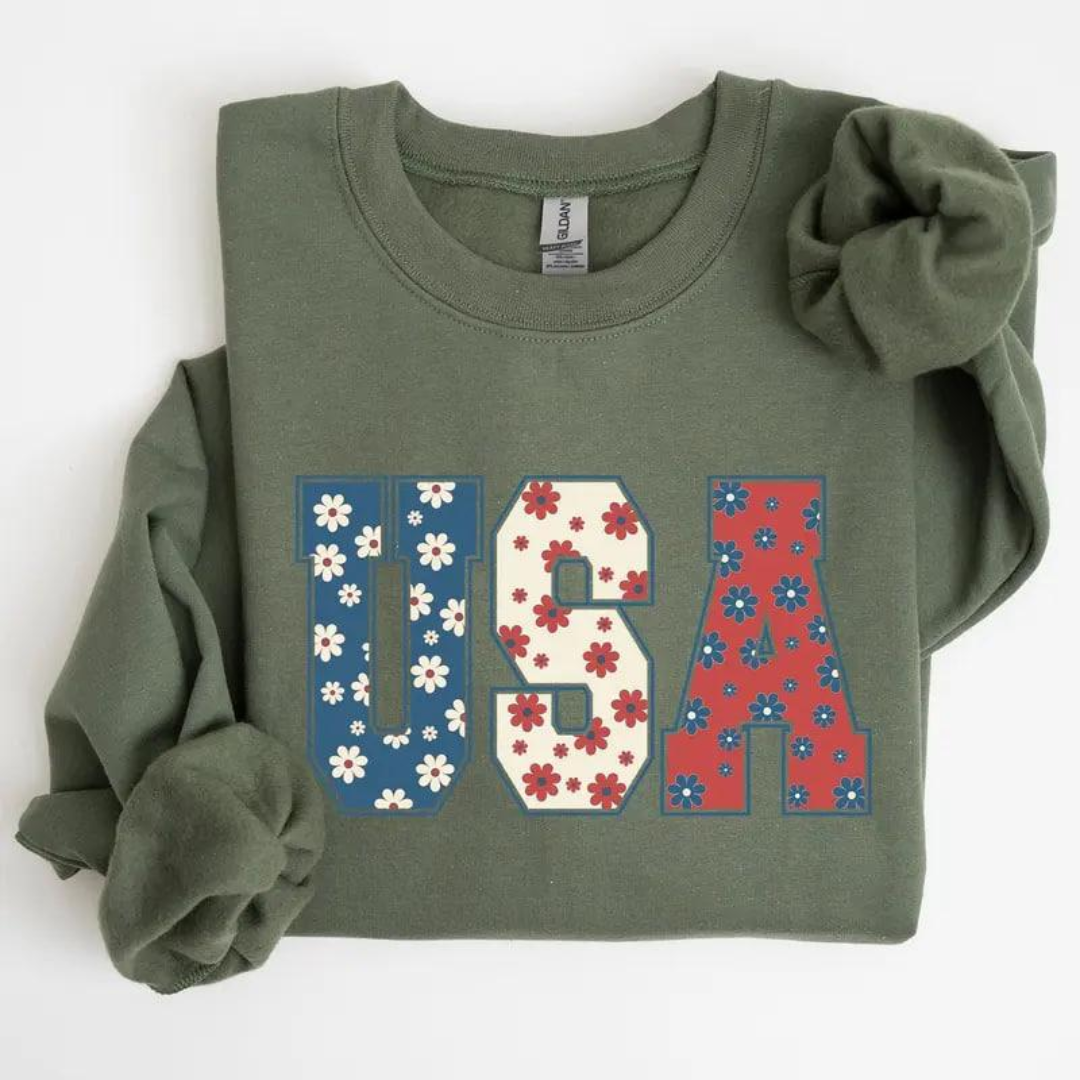 USA Festive 4th of July Sweatshirt - Military Green