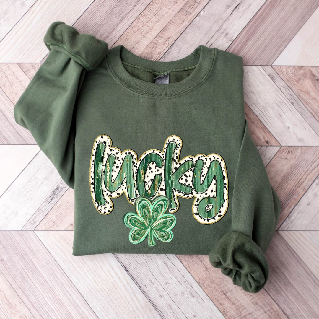 Lucky St Patrick's Day Sweatshirt - Military Green