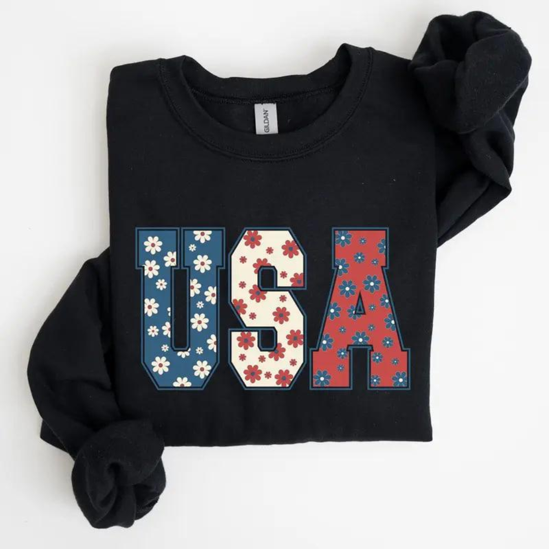 USA Festive 4th of July Sweatshirt - Black