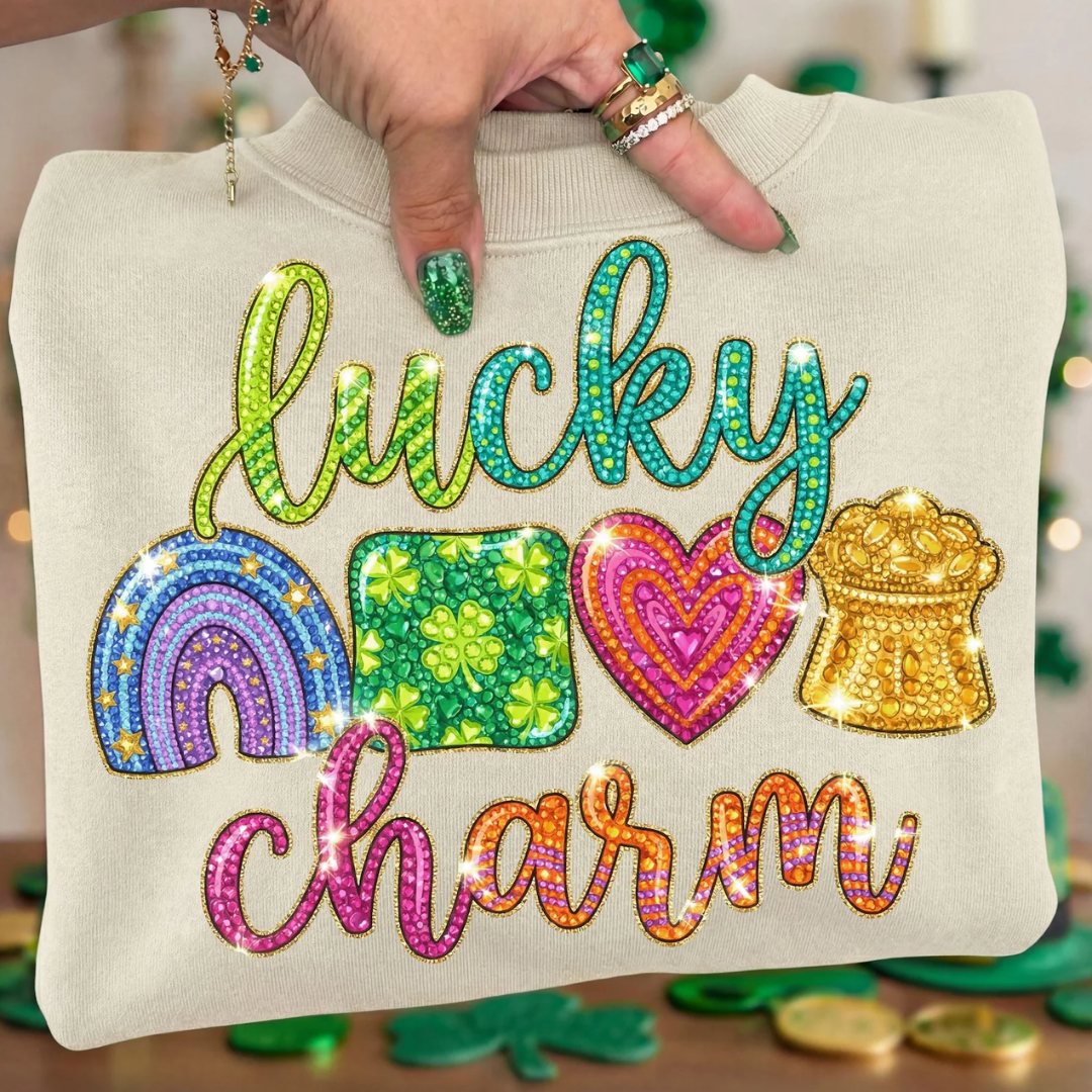 Lucky Charm Glitter St Patrick's Day Sweatshirt - Sand