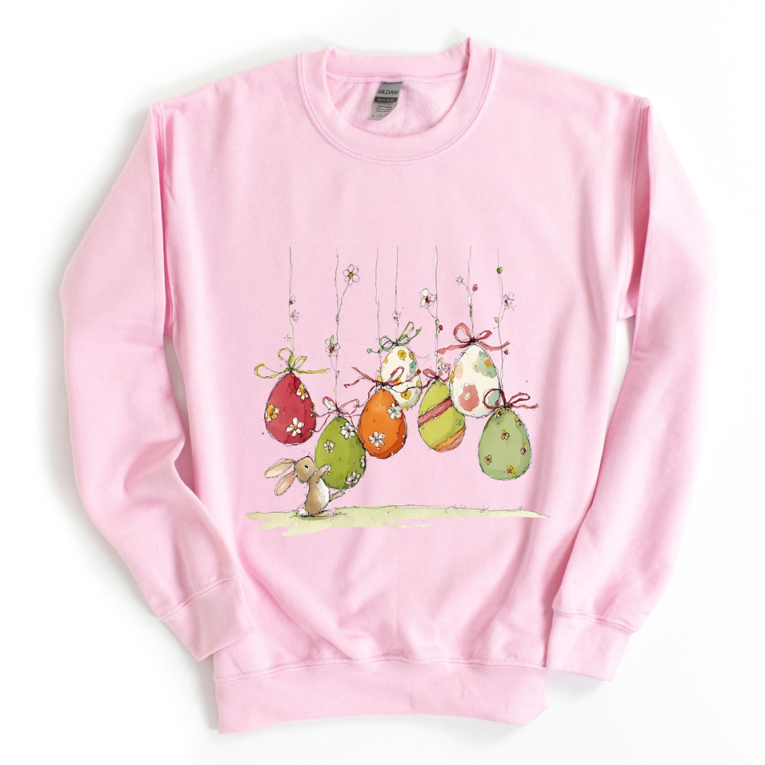 Easter Eggs Bunny Easter Sweatshirt - Light Pink