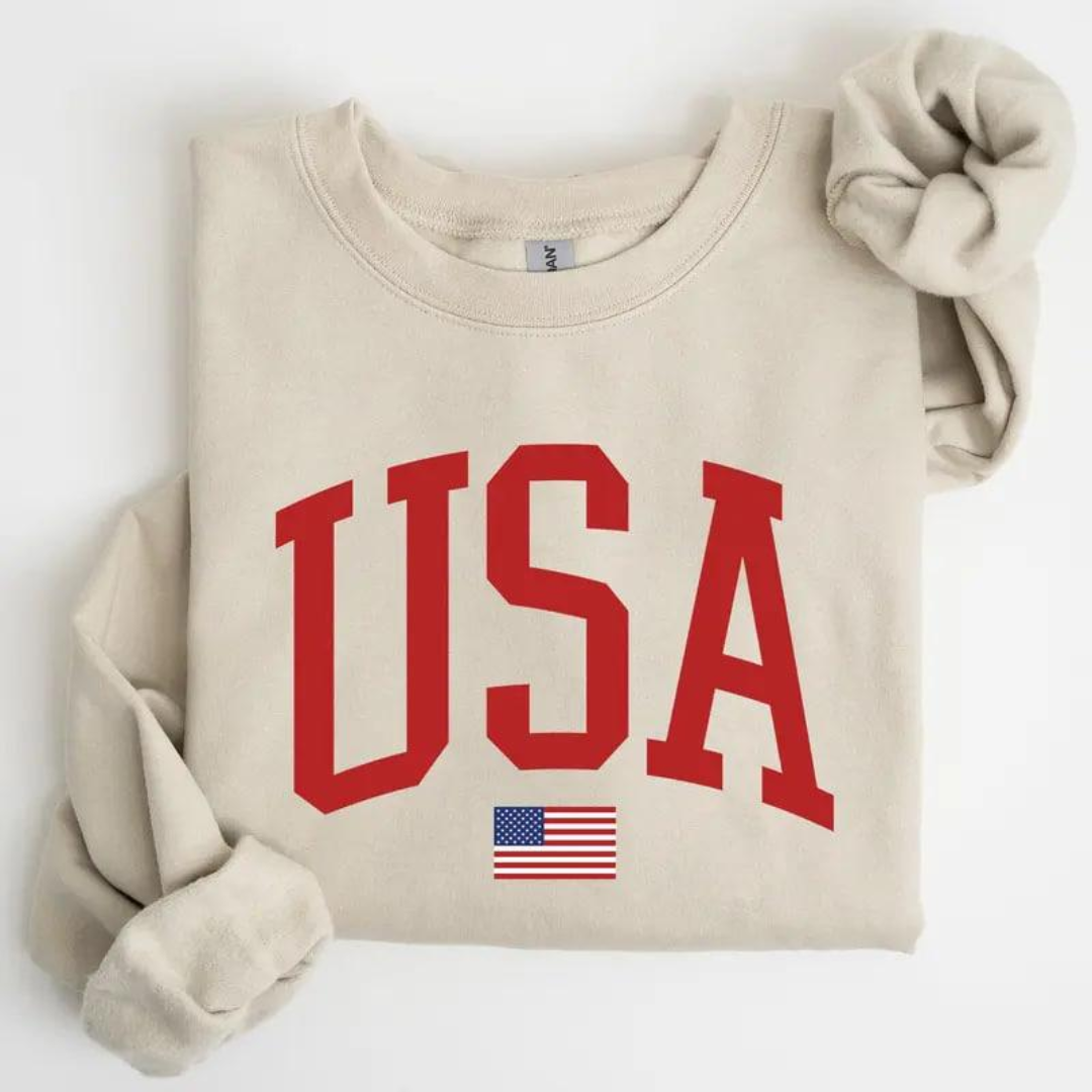 USA Festive 4th of July Sweatshirt - Sand
