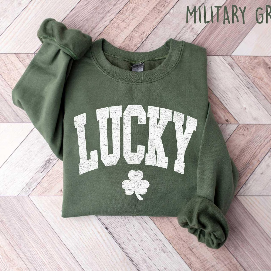Lucky St Patrick's Day Sweatshirt - Military Green
