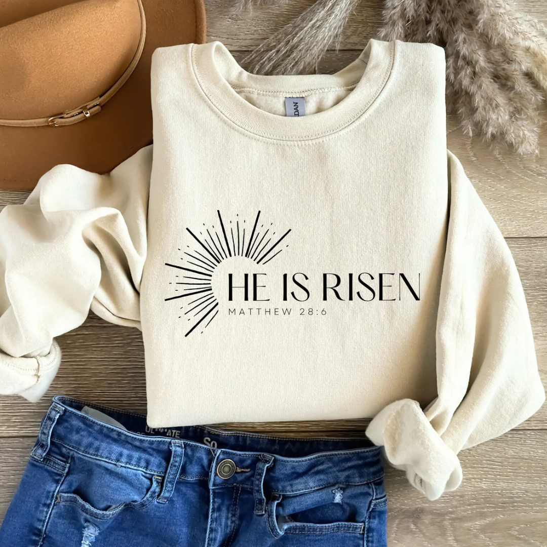 He is Risen Easter Christian Sweatshirt - Sand