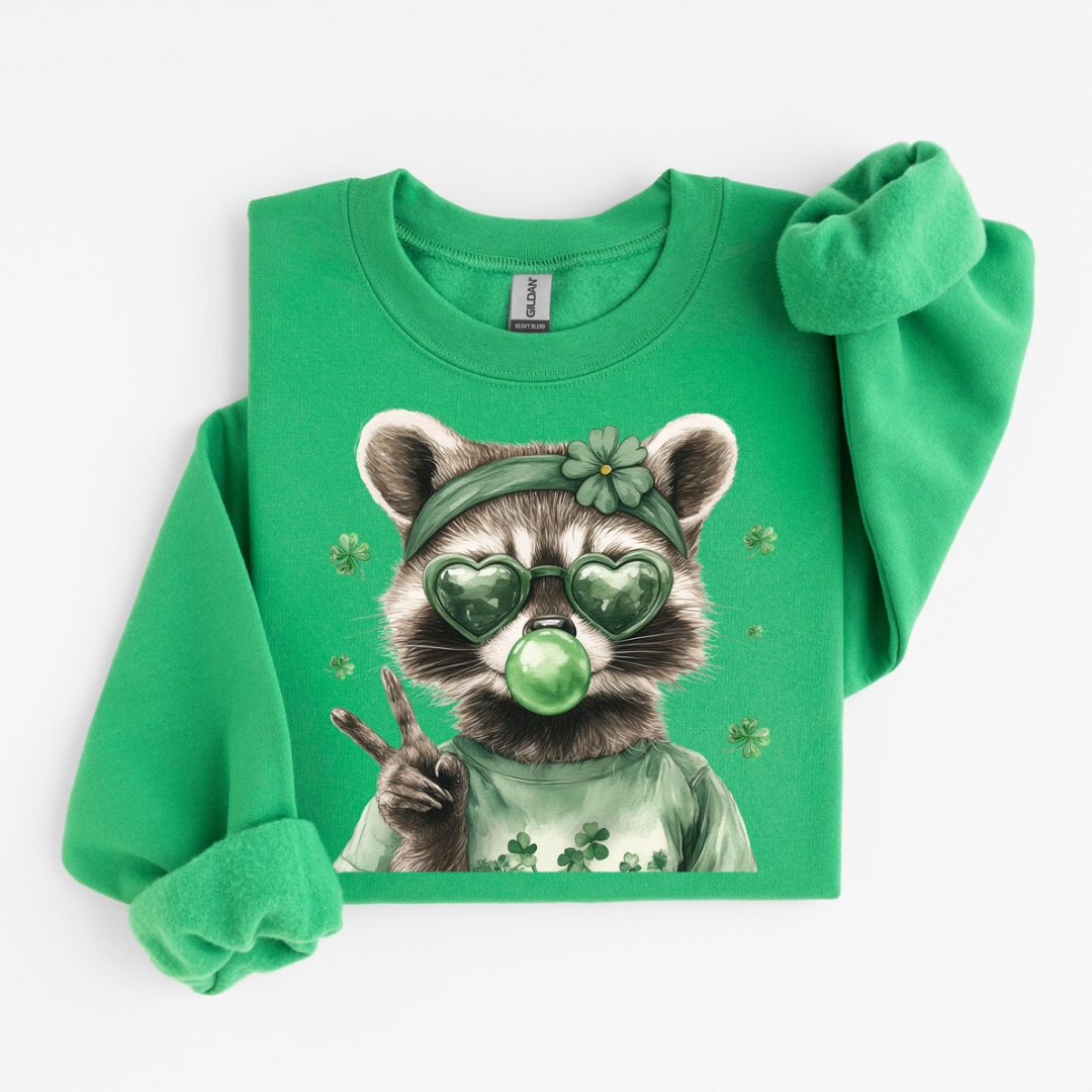 Raccoon St Patrick's Day Sweatshirt - Irish Green