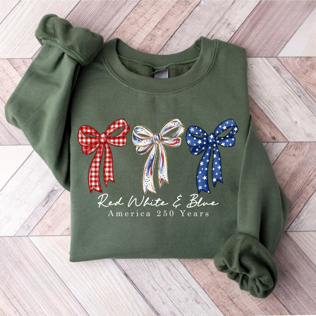 Red White Blue 4th of July Sweatshirt - Military Green