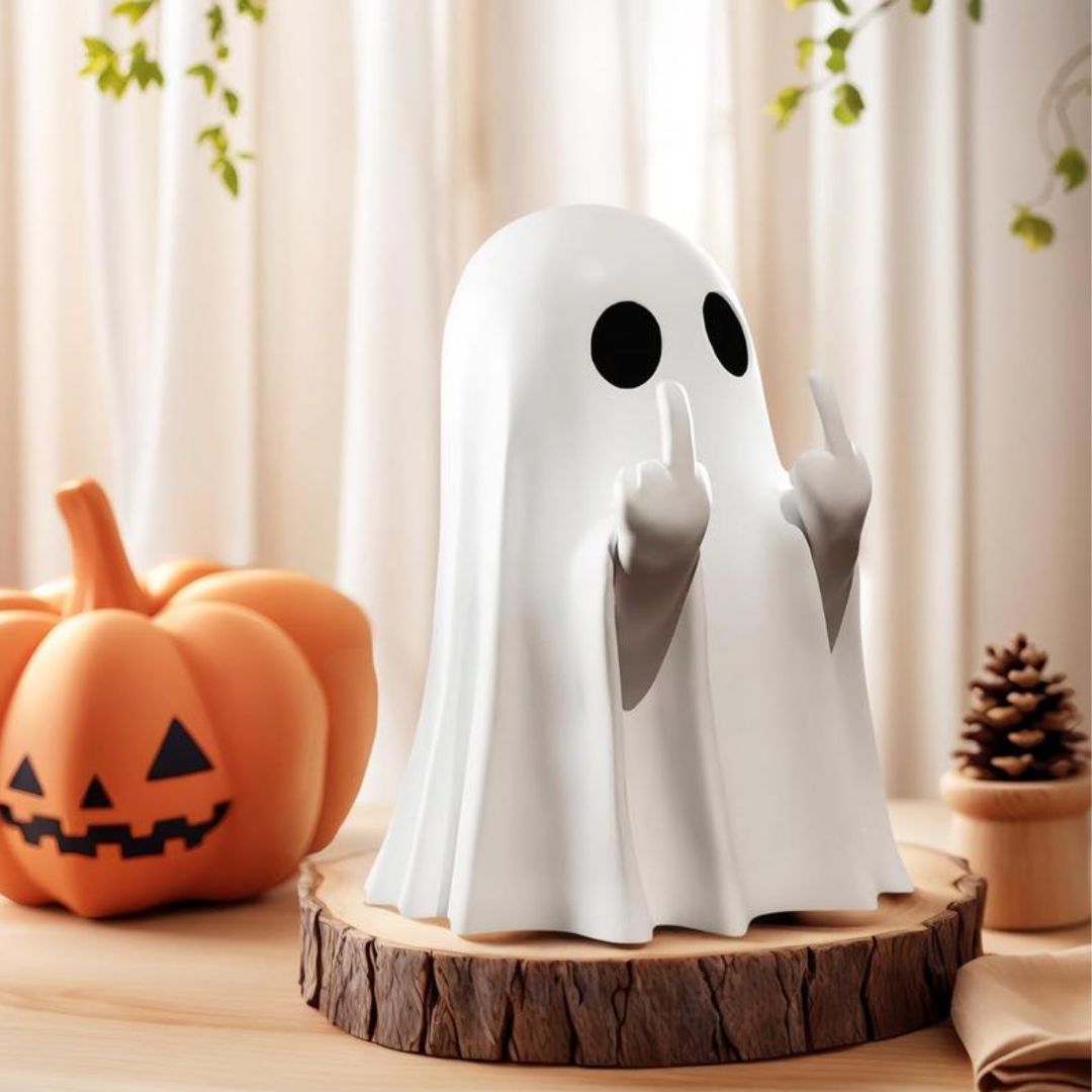 π» Middle Finger Ghost Figurine β Edgy Halloween Resin Decor