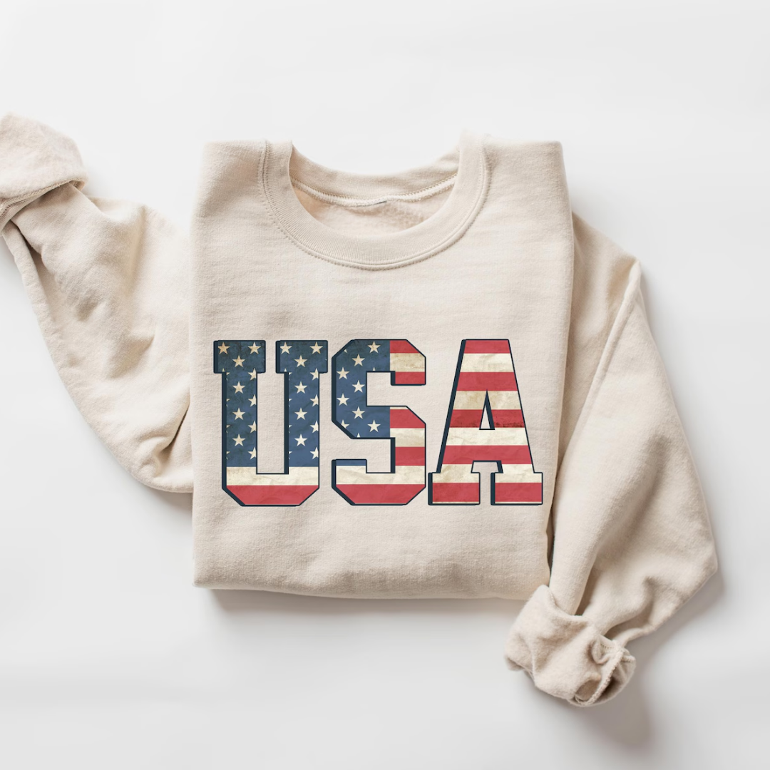USA 4th of July Sweatshirt - Sand