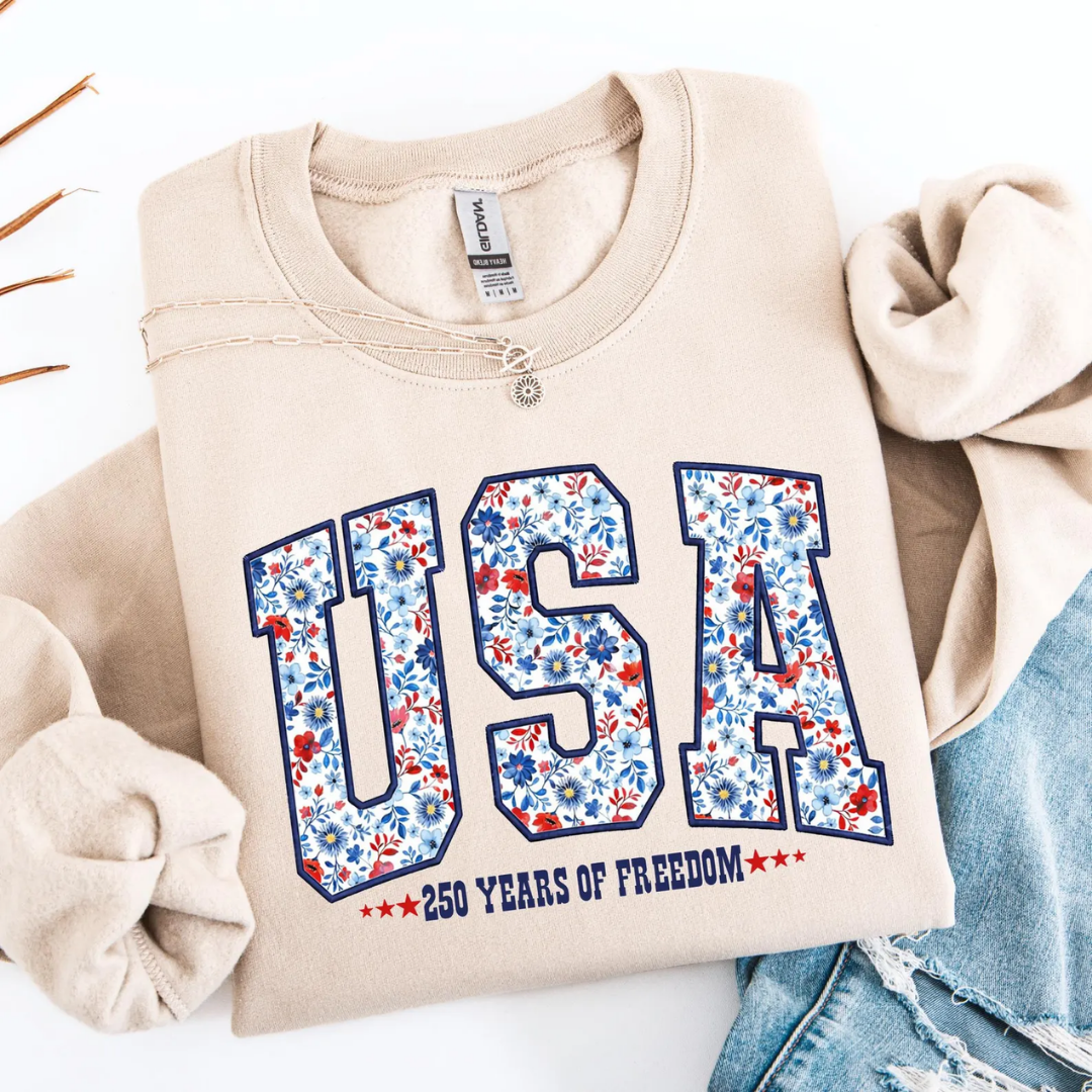 USA Festive 4th of July Sweatshirt - Sand