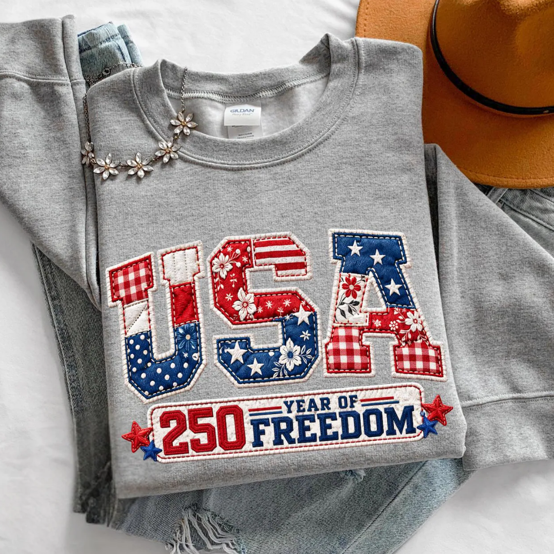 USA Embroidered 4th of July Sweatshirt - Ash