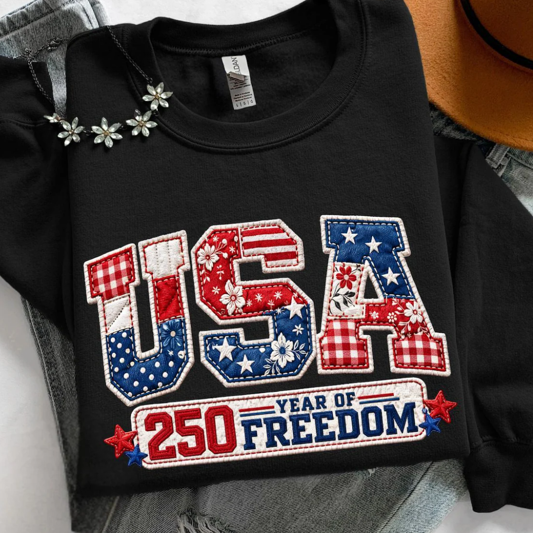 USA Embroidered 4th of July Sweatshirt - Black