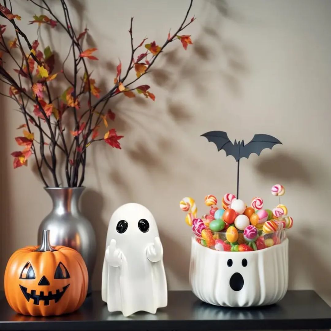π» Middle Finger Ghost Figurine β Edgy Halloween Resin Decor