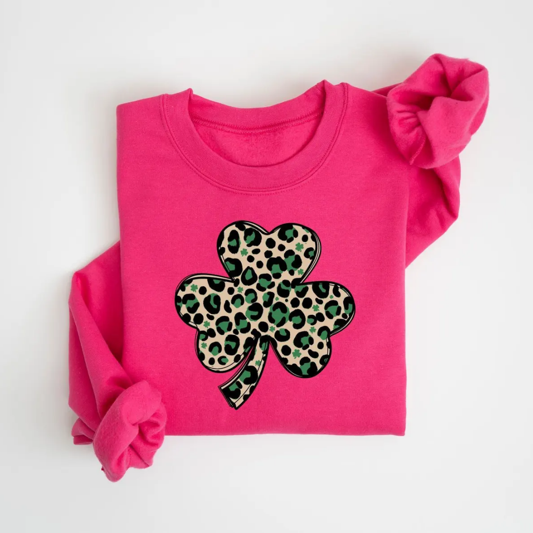 Shamrock Print St Patrick's Day Sweatshirt - Heliconia